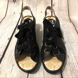 Sling back lace up wedge sandals